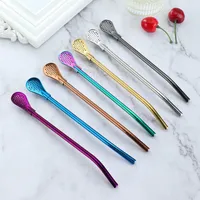 Creative Drinking Straws 304 Stainless Steel Spoon Tea Filter Straw Bombilla Gourd Reusable Coffee Shop Tools Washable Bar Accessories 2cy E3