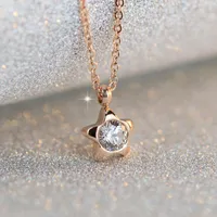 Pendant Necklaces YUN RUO Arrival Rose Gold Color Zirconia Crystal Star Choker Necklace Titanium Steel Woman Jewelry Wholesale