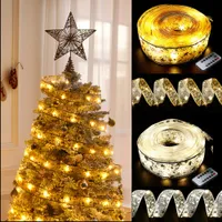 Christmas Decorations 10M 100 LED Ribbon Bow USB Double Layer Fairy Lights Strings Tree Ornaments Year Navidad Home Decor 221125