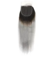 4x4 Silver Grey ombre Lace Human Lace Fechamento 1b Greygray Hair Hair Fechamento2222014