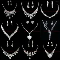 Necklace Earrings Set Rhinestone Crystal Silver Color Choker & For Women Statement Bridal Wedding Wholesale
