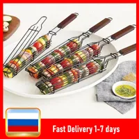 BBQ Tools Accessories OLOEY Portable Grilling Basket Stainless Steel Nonstick Barbecue Mesh for Meat Hamburger 221128