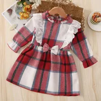 Girl Dresses 5 Year Old Fashion Girls Child Bowknot Long Sleeve Grid Prints Princess Dress 2t
