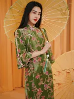 Ethnische Kleidung Chinesisch Chinesisch Plus Größe Grüne Qipao Abendkleid gedruckt Hanfu Cosplay Han Kostüm Cheongsam Traditionelle Stil Cheongsams Kleider
