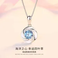 Necklaces Lucky Four leaf Grass 925 Silver Necklace Heart of the Sea Short Collar Chain Accessories Pendant for Girlfriend Gift