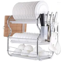 Hooks Three-layer Kitchen Dish Bowl Draining Storage Rack With Chopstick Cage Household Tableware Organizer Tray Box Basket