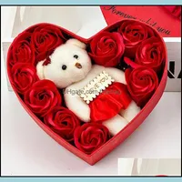 Fête favorable la Saint-Valentin Party Favor Cas Reds Rose Bear Box Box Soap Fleurs Love Hearts Conteners With You Muried Wedding Déco Dhpax