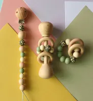 Baby Pacifier Holders Chain Clips Weaning Teething Natural Wooden Beads Teeth Practice Toys Leopard Infant Feeding Pacifiers 3Pcs3249748