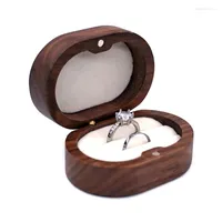 Jewelry Pouches R2LE Oval-shaped Solid Wood Ring Box Storage Bag Wooden Gift Proposal Engagement Wedding Ceremony Birthday