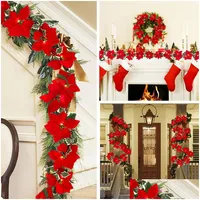 Christmas Decorations Christmas Decorations 2M 10Led String Lights Flower Garland Artificial Poinsettia For Home Fireplace Decor Xma Dh1Zn