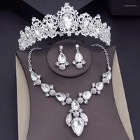 Necklace Earrings Set Silver Colors Crown Bridal For Women Fashion Tiaras Necklaces Wedding Bride Jewellry Accessories
