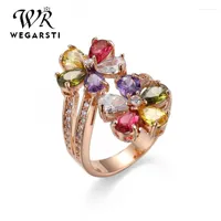 Cluster Rings 925 Silver Jewelry Ring Women Wedding Colour Flower Crystal Zircon Stone Female Party Engagement Fine
