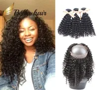 Bella Virgin Human Hair 360 Lace Frontal Closure with Bundles Brazilian Curly Wave Natural Color Weaves5486865
