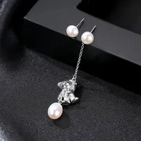 New cute bear freshwater pearl s925 silver dangle earrings women jewelry fashion lady exquisite luxury asymmetric earrings accessories gift