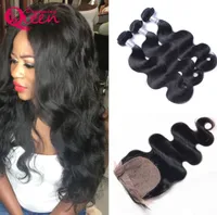 Body Wave Unprocessed 100 India Virgin Human Hair Extensions 3 Bundles With Silk Base Lace Closure Natural Hairline2455464