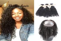 Bella Virgin Human Hair 360 Lace Frontal Closure with Bundles Brazilian Curly Wave Natural Color Weaves1456753