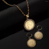 Collier Boucles d'oreilles Set Ethiopian Crystal Stone Coin Pendant Bijoux Habesha Mariage Eithea Africa Gift