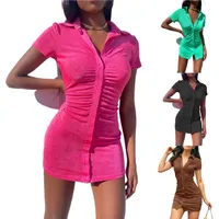 Günlük elbiseler Kayotuas kadınlar elbise yaka boyun örgü mini bodycon kısa kollu 2022 yaz klasik yeşil düğme çantası kalça plaj seksi kulüp kıyafetleri