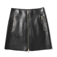 Jupes de haute qualité en cuir véritable jupe 2022 Fashion belle taille mini mini courte glissière de piste A-line femme