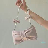 Evening Bags Sweet Pearl Bow Shoulder Bag For Women PU Leather Gilr Underarm Korean Lady Handbag Trendy Crossbody Casual Purse