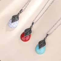 Necklace Earrings Set For Women Stoneboog Blue Red Simple Retro Luxury Trendy Bohemian Persoonlijkheid Oorbellen Ketting Vrouwen Sieraden