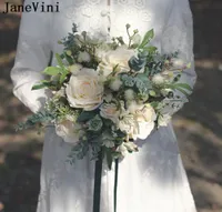 Janevini Vintage Wedding Bouquets Bohemian Garden Flowers Artificial Bridal Silk Roses ao ar livre Buquet Ramo Flores 9786951