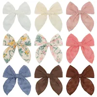 Hair Accessories 1 Pcs Sweet Embroidery Print Kids Bows Clips For Baby Girls Handmade Big Bowknot Hairpin Barrette Headwear
