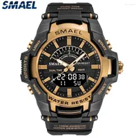 Wristwatches SMAEL Alloy Sports LED Dual Display Electronic Mens Large Dial Alarm Clock Luminous Scratch Resistant Waterproof Watches