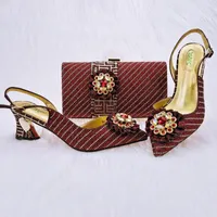 Dress Shoes Latest Wine Fashion All-match Decorative Chinese Pattern With The Same Color Square Bag Party Women's And Set