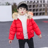 Down Coat Winter Jacket 030 degrees plus Velvet warm 07 year old Boys and girls fur collar hooded coat thickened children's clothing 221125