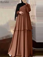 Casual Dresses Women Casual Long Sleeve O Neck Solid Dress Islamic Clothing ZANZEA Fashion Muslim Sundress G2MI