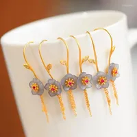 Dangle Earrings Original Design Natural Hetian Smoke Purple Jade Small Flowers Long Tassel Exquisite Classical Romantic Ladies Jewelry