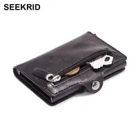 Men039s Aluminum Credit Card Holder RFID Blocking Metal Hasp Cardholder Male Slim Smart Wallet Leather Case Coin Pocket Purse f4059847