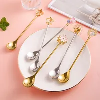 2022 New Starbucks Design fund creative cute Party Favor 304 stainless steel cherry blossom coffee spoon ins high color mixing bar long handle dessert spoon