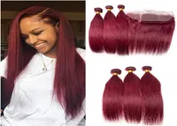 Brasilianer Wein Rotes menschliches Haar 3 B￼ndel Deals mit frontaler Straight 99J Burgund rotes Haar Webb￼ndel mit 13x4 Voller Spitze Front9265551