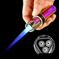 Lighters Triple Torch Lighter Windproof Gas Flint Refill Jet Powerf Flame Metal Spray Gun Kitchen Pipe Cigar Gift Drop Delivery Home Dhrw2