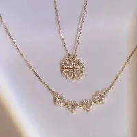 Pendant Necklaces 2022 New Necklace Female Clavicle Chain Tiktok One More Wearing Little Love Diamond Set Four Leaf Grass Live Broadcast with Goods