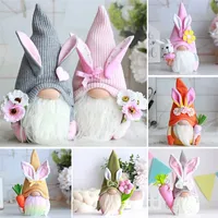 Påskfest barn gåva leksaker plysch kanin gnome med blommor kanin morot vår hem skrivbord dekoration
