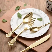 Dinnerware Sets 4pcs set Stainless Steel Cutlery Gold Plated Western Tableware Golden Fork Dinner Spoon Knife Dessert Teaspoon