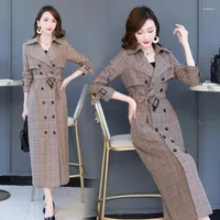 Women's Trench Coats 2022 Autumn Ladies Explosion Models Korean Fashion Temperament Slim Split Long Plaid Dress Windbreaker Tide