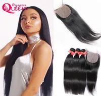 Unprocessed Brazilian Virgin Human Hair Weaves 3 Pcs With Silk Base Lace Closure Preplucked Quality Hair7913004