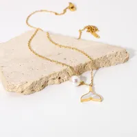 Anh￤nger Halsketten vorteilhafte freie Edelstahlschale Meerjungfrau Schwanzperlen Halskette f￼r Frauen M￤dchen Halsh￼tten Schmuck Geschenke
