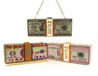 Money Clutch Rhinestone Purse 10000 Dollars Stack of Cash Evening Handbags Shoulder Wedding Dinner Bag5492454
