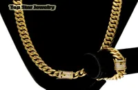 Stainless Steel Jewelry Sets 18K Gold Plated Casting Dragon Clasp WDiamond Cuban Link Necklace Bracelet Men Curb Chains K35899838074