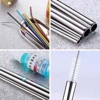 Reusable Drinking Straws With Brush Bags 4Pcs Food Grade 304 Stainless Steel Sturdy Bent Straight Drinks Straw 7 6ys E3