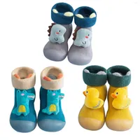 First Walkers Kids Toddler Shoes Baby Boys Girls Cartoon Warm Knit Soft Sole Rubber Socks Slipper Stocking Anti-slip Floor
