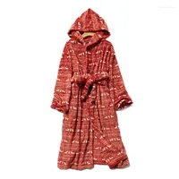 Women's Sleepwear Coral Fleece Bathrobe Kimono Robes Women Christmas Hooded Pajamas Warm Bath Rob Ladies Dressing Gown