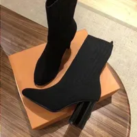 2022 Fashion Women Designer Boots Silhouette ankle Boot Black Martin Booties Stretch High Heel Sock Boots and Flat Sock Swons Swons