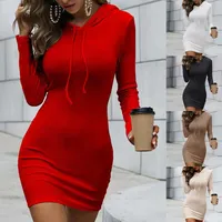 Lässige Kleider Frauen Kleiderstil Herbsttemperament akzeptieren Taille Kapuze -Handtaschen Hip Long Fleece Vestidos uis008