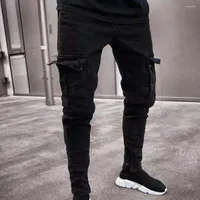 Men's Jeans Men Elastic Waist Skinny 2022 Male Denim Simple Trousers Jogger Pants Long Pencil Side Pockets Cargo